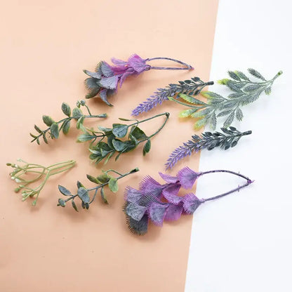 Purple and green 10pcs plastic grass artificial plants with textured synthetic leaves for living room decor by decorbites