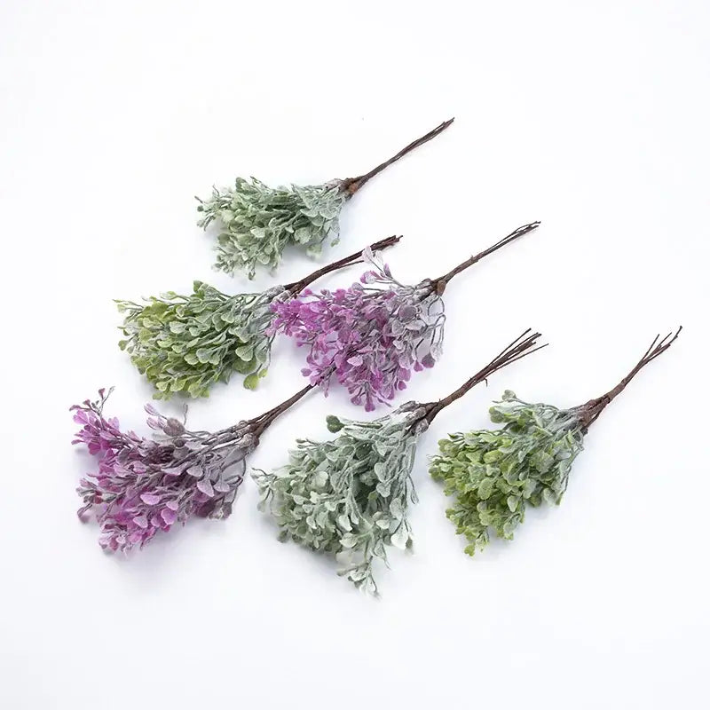 Purple and green decorbites artificial flower vase with lavender and leafy textured sprigs for living room decor