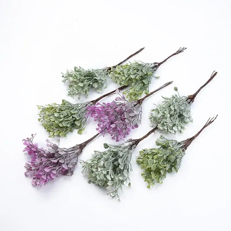 Decorbites artificial flower vase with purple and green artificial lavender and sage floral sprigs for living room decor