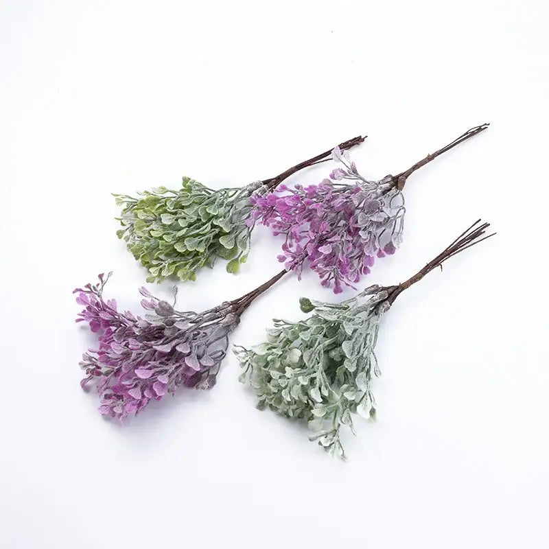 Purple and green decorbites artificial flower sprigs with textured petals and brown stems for living room decor or wreath garland
