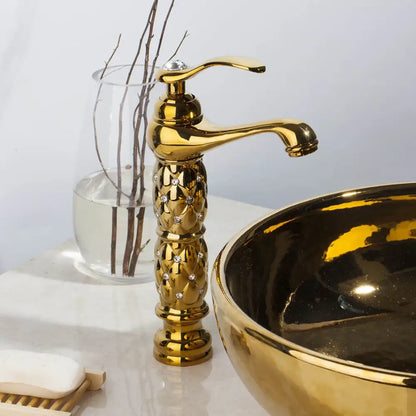 Quilted diamond decorbites golden plated bathroom basin faucet in polished brass with diamond pineapple design