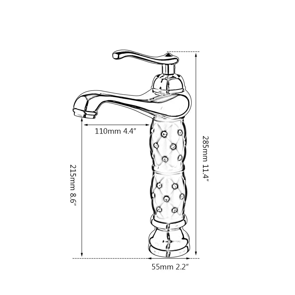 Chrome finished decorbites golden plated bathroom basin faucet with diamond studded body and elegant curved spout