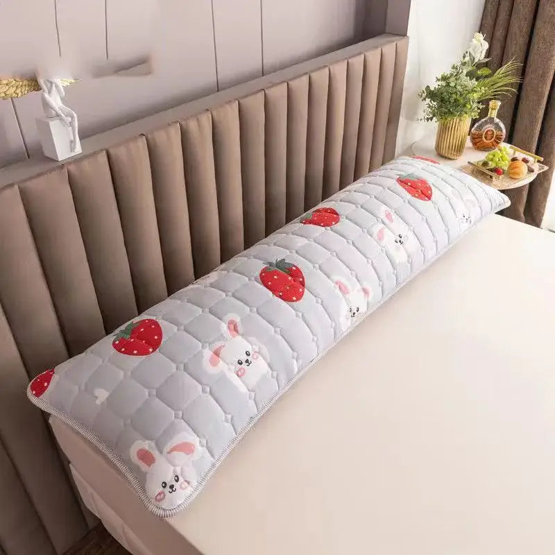 Light gray quilted pillowcase cover with embroidered red strawberries and white cartoon bunnies for decorbites colorful decorative use