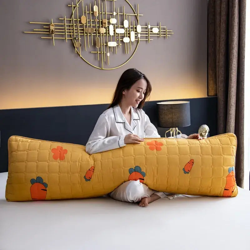 Yellow quilted pillowcase cover with orange carrot and flower patterns from decorbites colorful decorative pillowcase collection