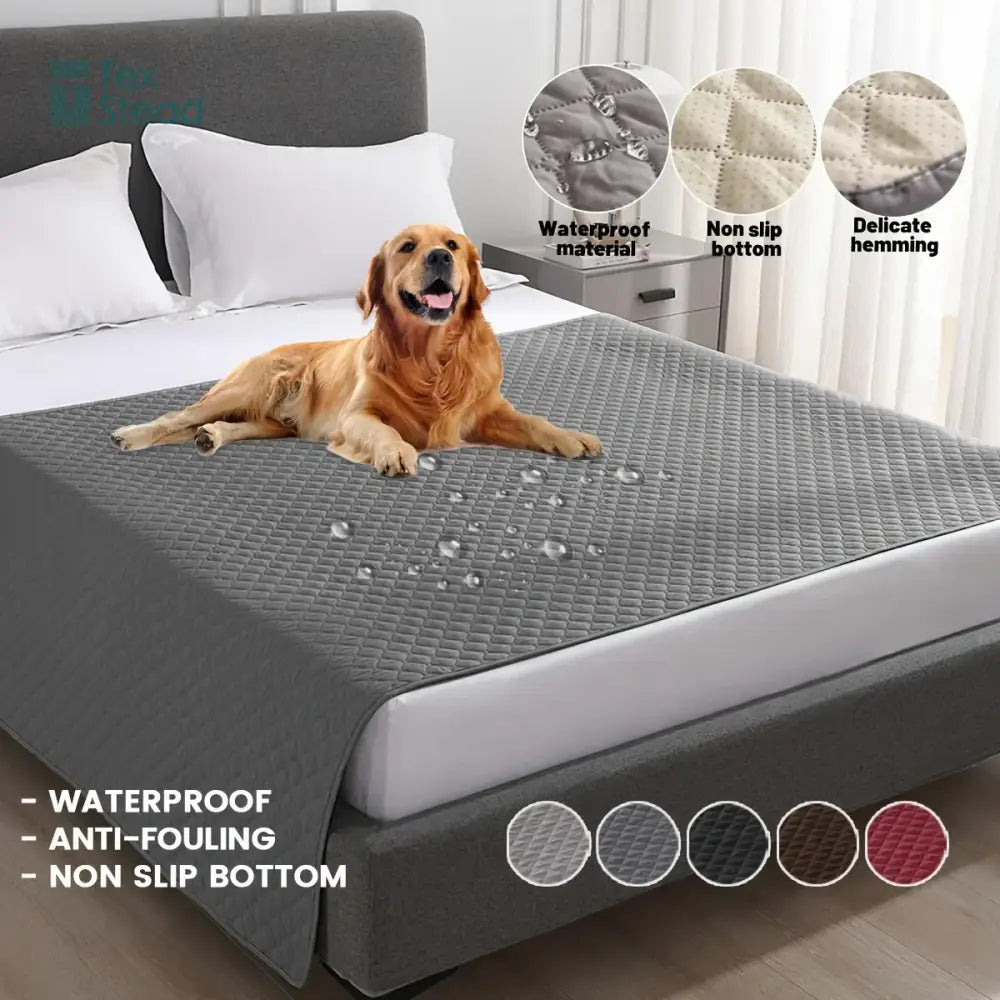 Gray quilted waterproof dog bed cover with diamond pattern and non slip bottom for secure dog bed protection