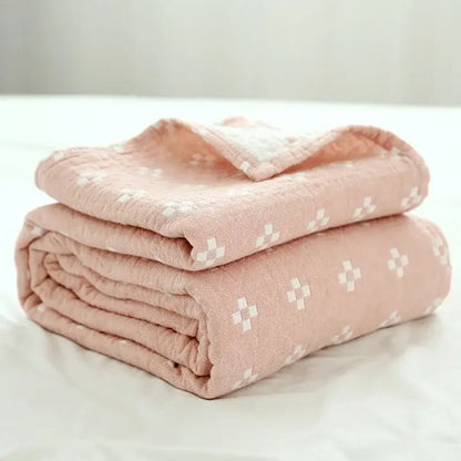 Soft pink quilted grid cotton gauze sofa cover with subtle white crosshatch pattern for living room decorbites cotton gauze