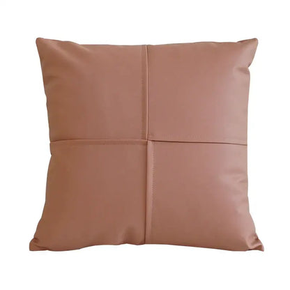 Square taupe faux leather pillow cover with quilted four-panel design for decorbites ivory leather pillow decor
