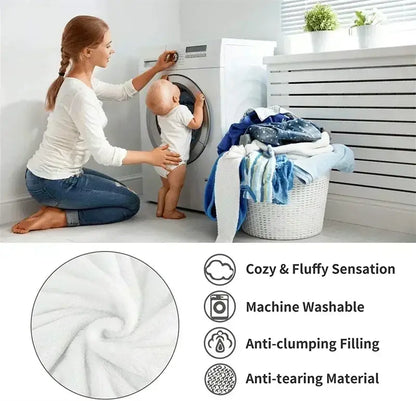 White plush coral fleece blanket with soft fluffy texture and machine-washable anti-clumping filling decorbites cozy