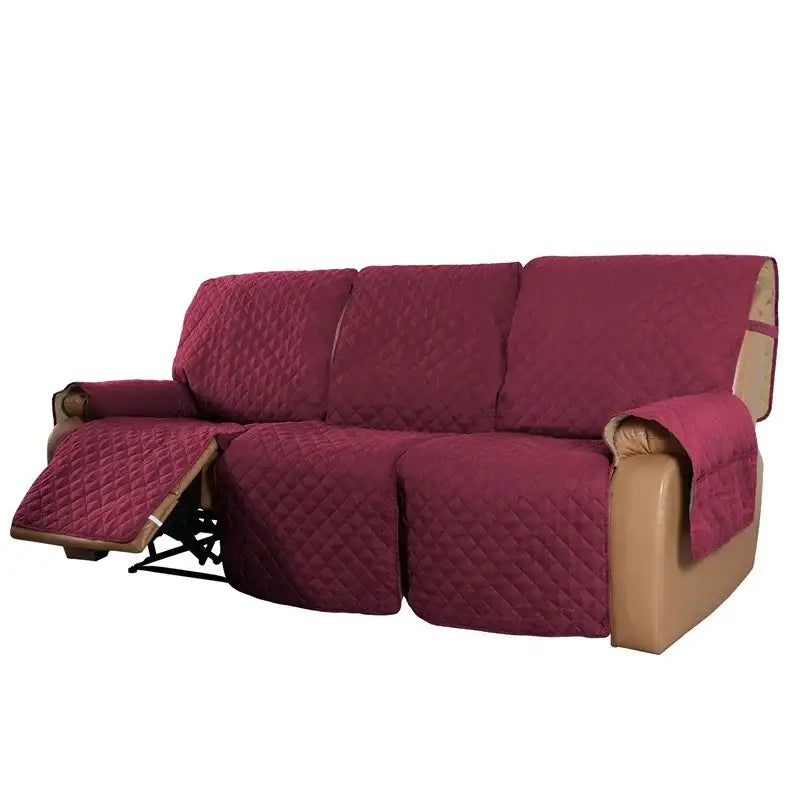 Maroon quilted sofa cover with diamond stitching and beige lining for a teal water repellent recliner slipcover mat