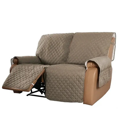 Beige quilted fabric sofa cover with diamond stitching and white inner lining for living room recliner slipcover