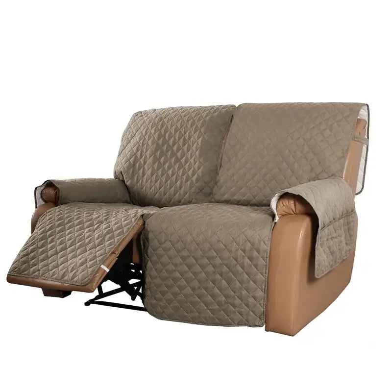 Beige quilted fabric sofa cover with diamond stitching and white inner lining for living room recliner slipcover