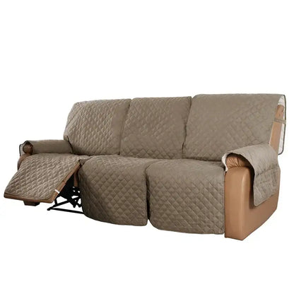 Beige quilted sofa cover with diamond stitching and soft inner lining for recliner slipcover living room use