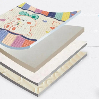 Colorful cartoon print mattress set with rainbow-striped foam cushion featuring rabbit design for nursery decorbites cartoon print