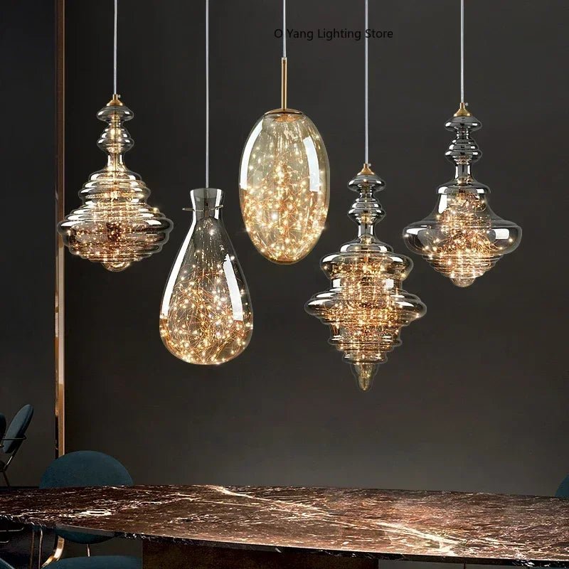Raindrop Copper Crystal Pendant Light in Gold - Decorbites