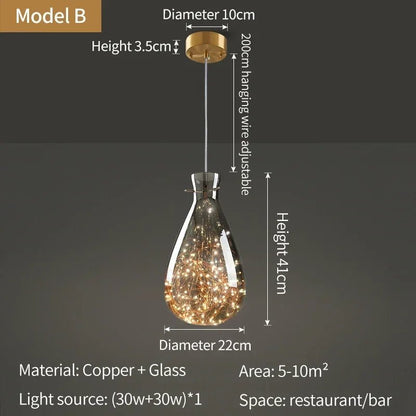 Raindrop Copper Crystal Pendant Light in Gold - Decorbites