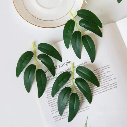 Realistic dark green silk willow leaves with glossy finish and detailed veins for wedding and home decor