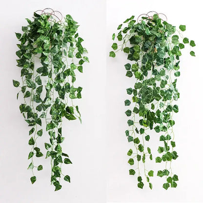 Realistic green artificial ivy bar hanging basket with textured leaves and metal wire frame for decorbites ivy bar decor