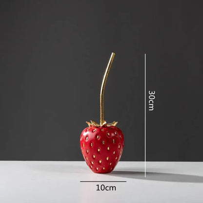 Red and gold strawberry figurine home decor decorbites gold strawberry decorative object 30cm tall with gold stem and seeds
