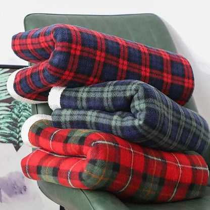 Stacked red and green cozy coral fleece plaid blankets featuring decorbites cozy coral fleece material for bedroom throw