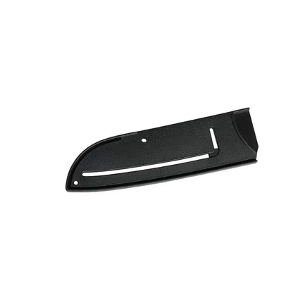 Black plastic knife blade protector cover with sleek design and two small holes for attachment in kitchen use