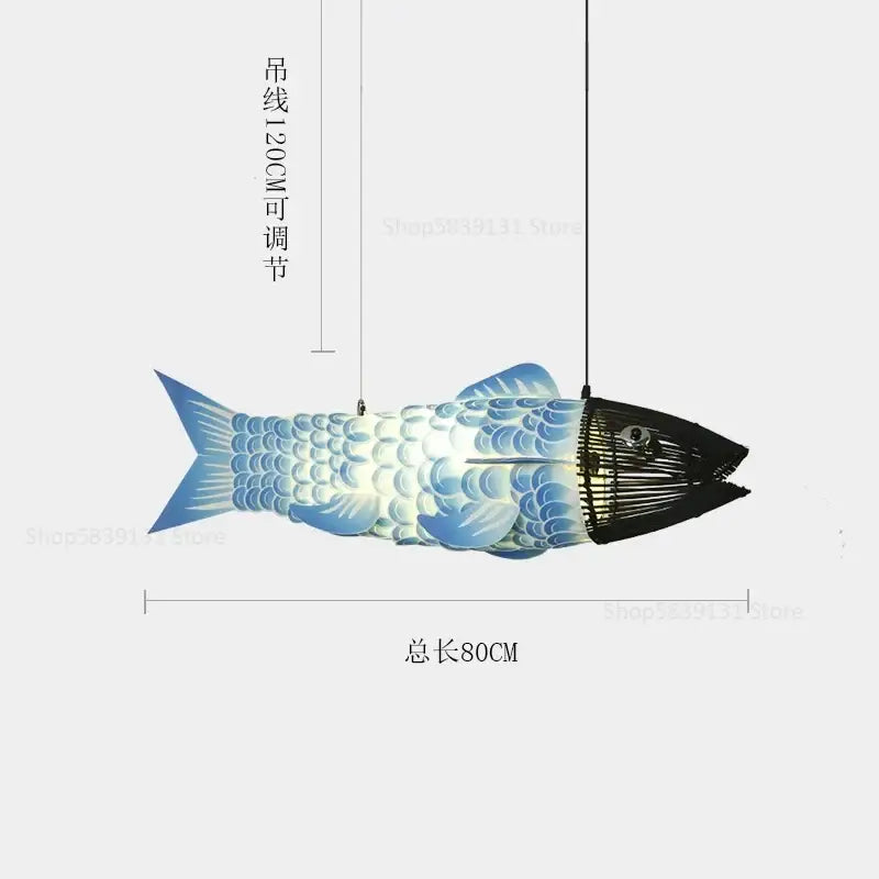 Blue and black bamboo fish pendant light with woven design for living room decorbites bamboo fish pendant chandelier