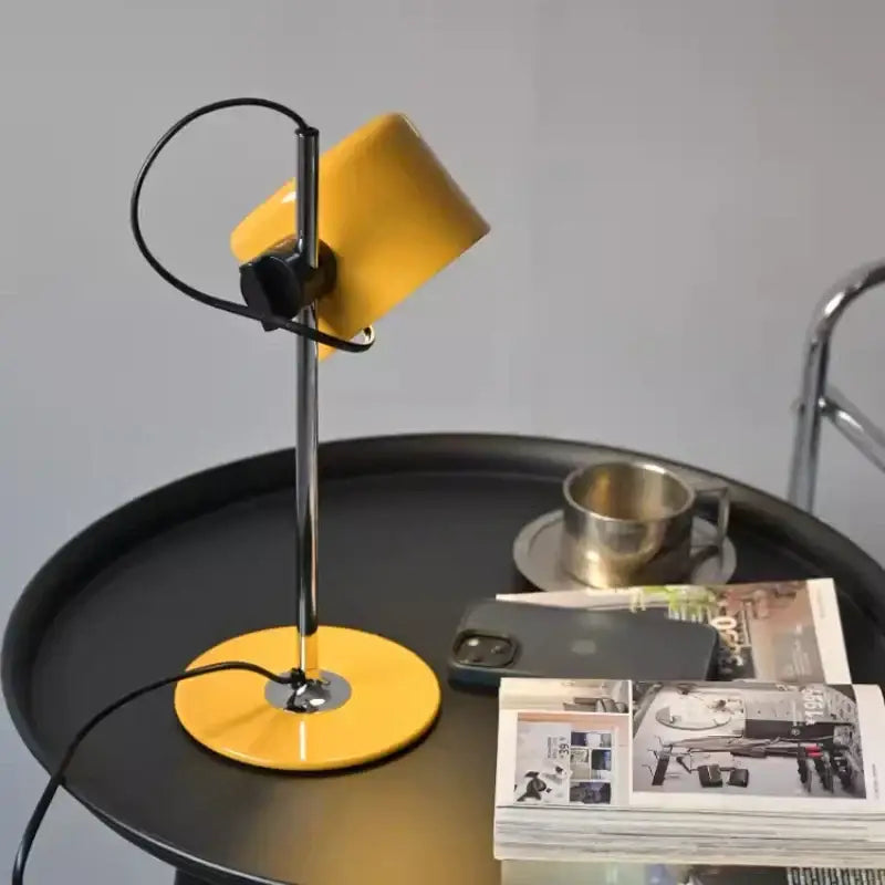 Bright yellow cylindrical desk lamp with chrome stand and base for decorbites chrome coupe table bedroom decor