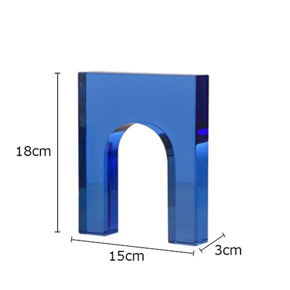 Translucent blue acrylic crystal arch glass sculpture with smooth glossy finish and precise edges for living room decor