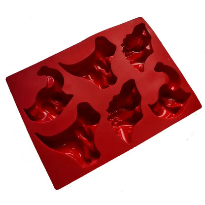 Red dinosaur silicone cake mould and ice cube tray with six dino-shaped molds for decorbites dinosaur silicone use