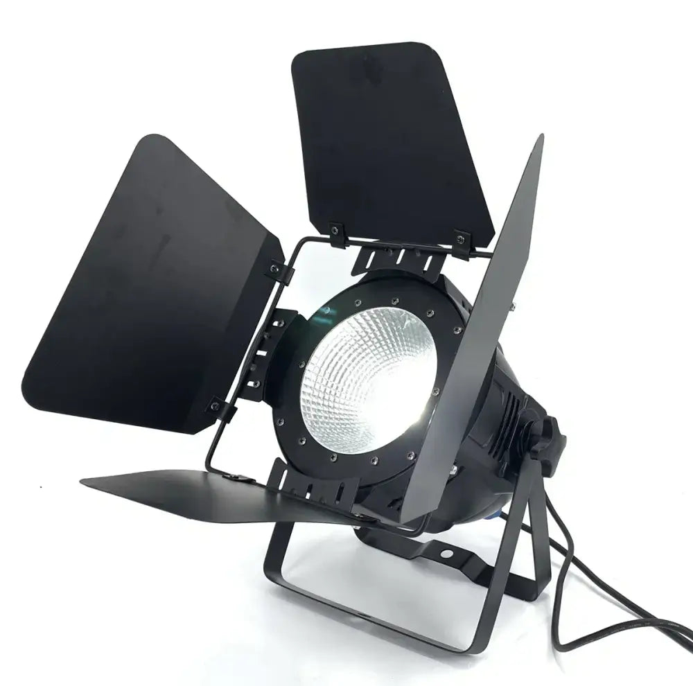 Black led par cob stage light with adjustable barn doors and reflective lens for living room use