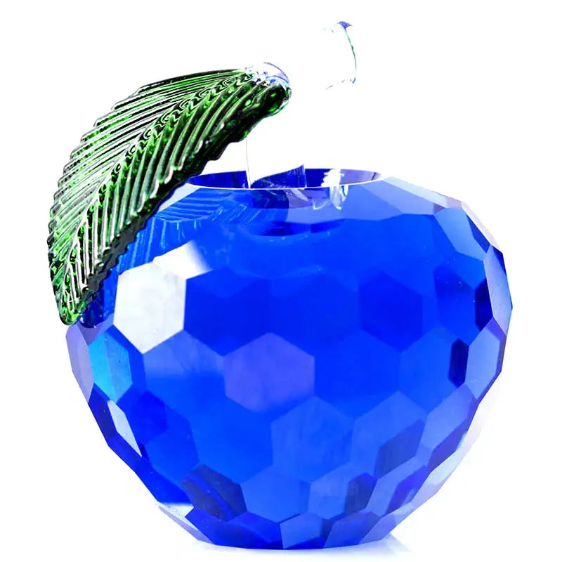 A vibrant blue faceted glass apple ornament with green leaf accent for decorbites 3d crystal yellow apple desktop decor