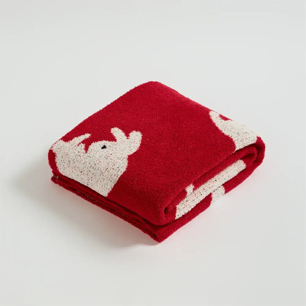 Red regina lively rabbit throw blanket in red knit with white moose design perfect for cozy decorbites lively decor