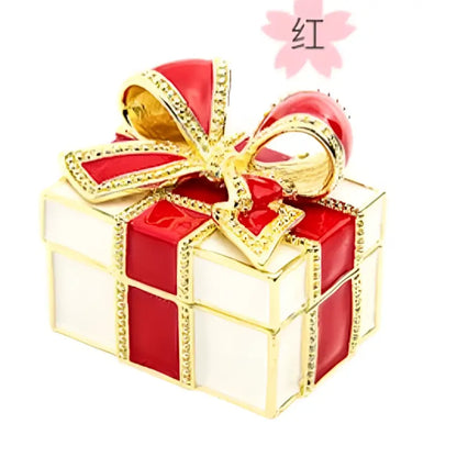 Red and white jewelry trinket box with gold trim and decorative bow ideal as a bedroom gift holder