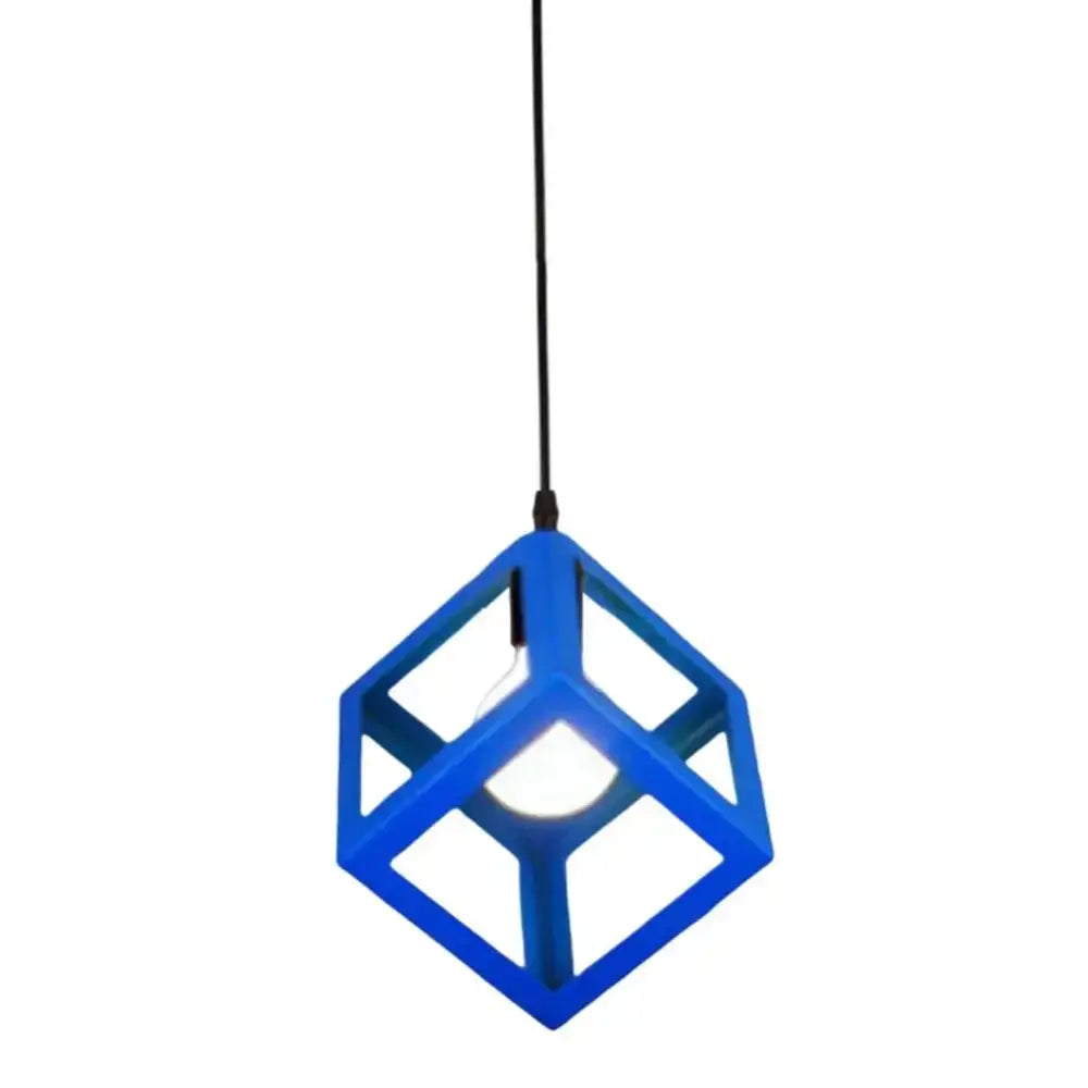 Blue geometric cube pendant light with modern open-frame design in decorbites elegant square chandelier kitchen pendant light