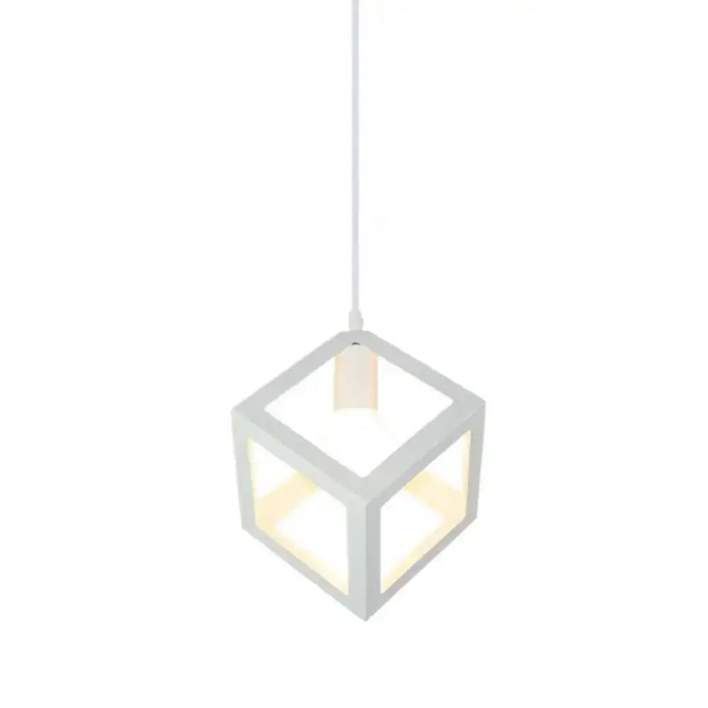 White cube-shaped pendant light with frosted glass panels from decorbites elegant square chandelier collection for kitchen decor