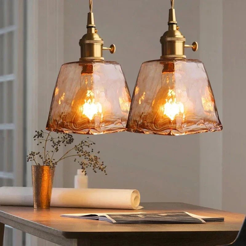 Retro Amber Glass Japanese-Style Pendant Light - Decorbites