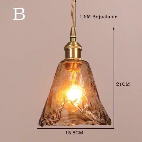 Retro Amber Glass Japanese-Style Pendant Light - Decorbites
