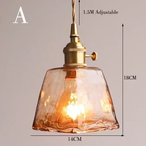 Retro Amber Glass Japanese-Style Pendant Light - Decorbites