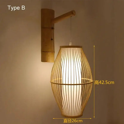 Natural bamboo wall lights featuring a woven tapered rattan lantern design for bedroom wall lamps