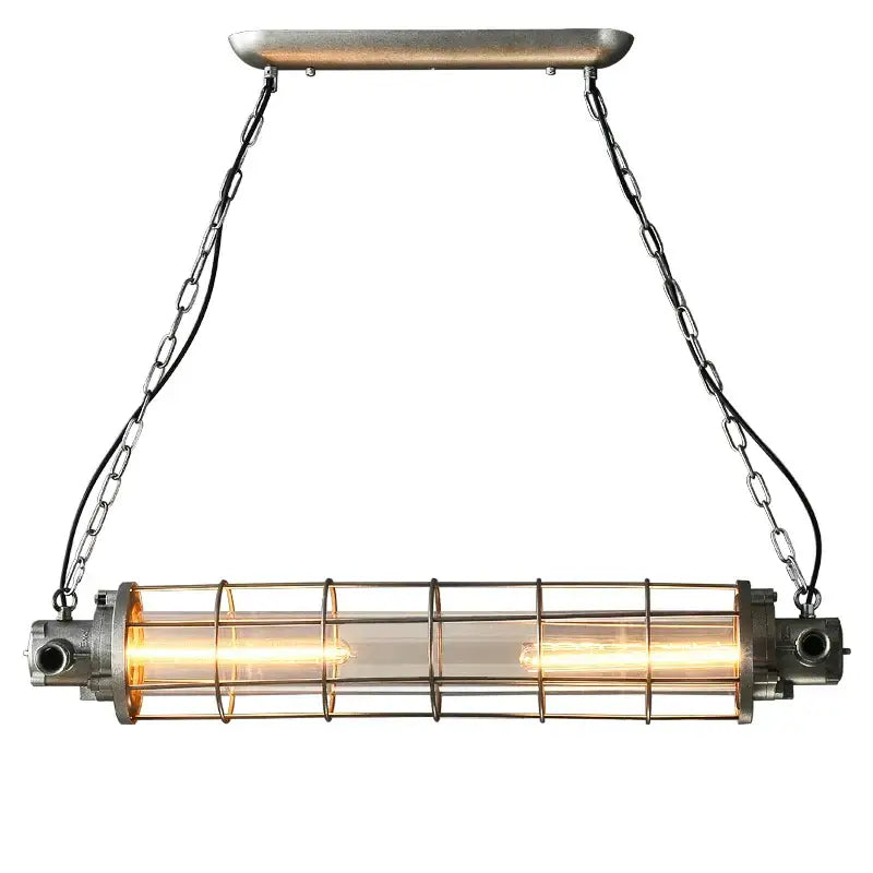 Retro bar industrial metal cage chandelier pendant light with clear glass and warm glowing bulbs by decorbites industrial