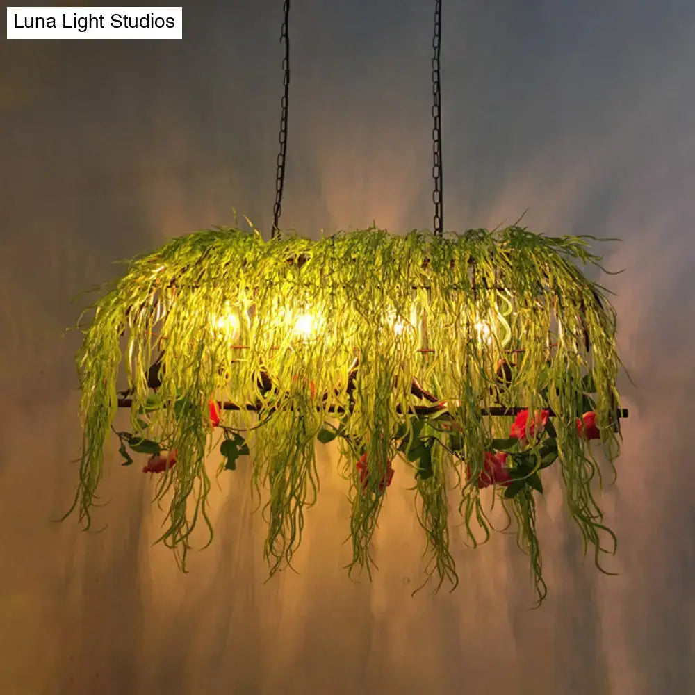 DecorBites black retro metal bird cage ceiling light with e26 e27 bulb base and cascading green grass and red roses