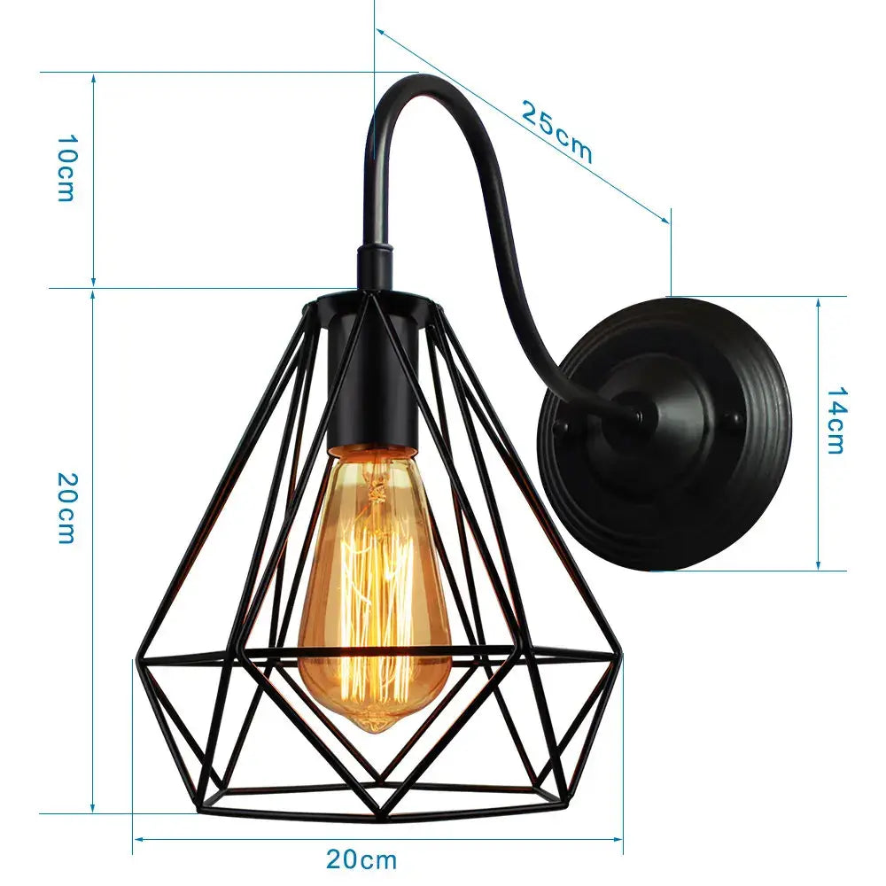 Retro black cage guard wall sconce with geometric metal design and exposed edison bulb for stylish bedroom decorbites black cage