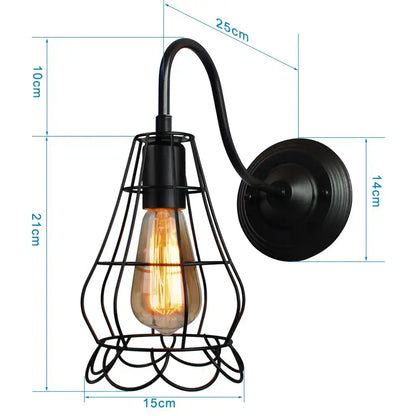 Retro black cage guard wall sconce featuring a wrought iron decorbites black cage design with exposed Edison bulb