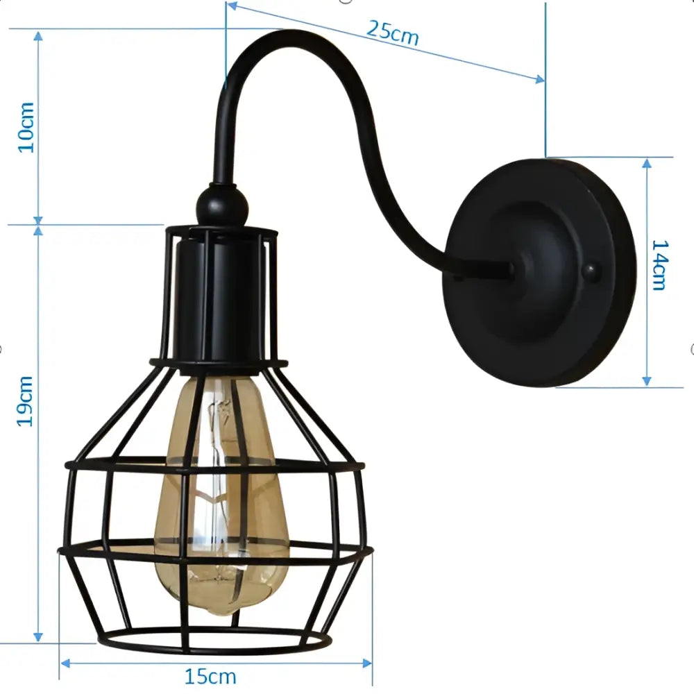 Retro black cage guard wall sconce with amber glass bulb decorbites black cage for bedroom lighting decor