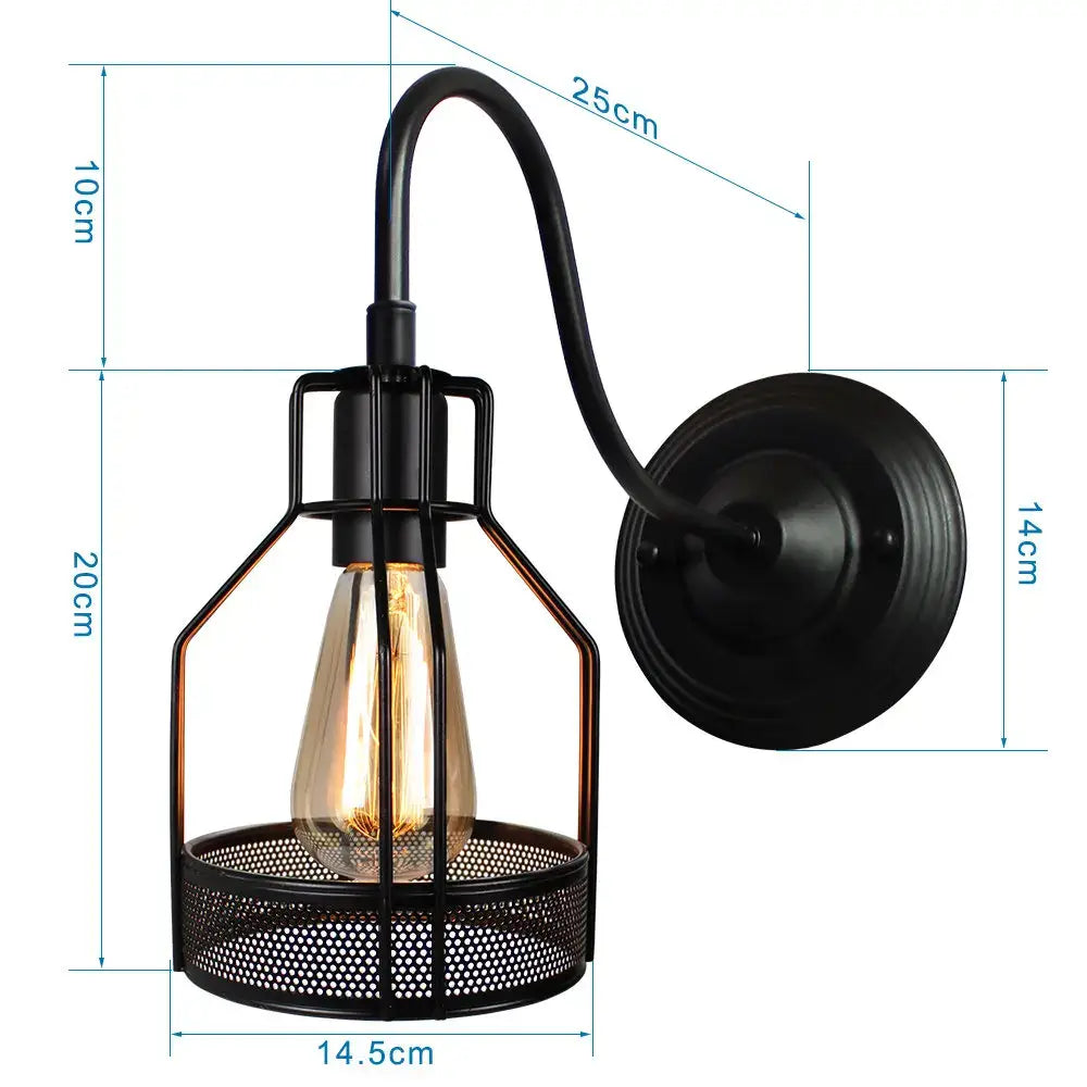 Retro black cage guard wall sconce with decorbites black cage and exposed edison bulb for bedroom lighting