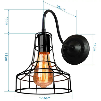Black wrought iron industrial wall sconce with cage design and exposed filament bulb for decorbites black cage guard lighting