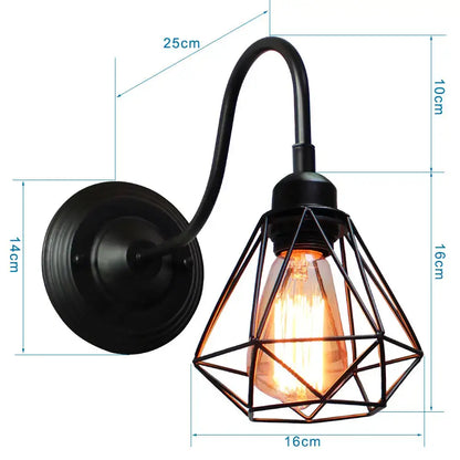 Black wrought iron wall sconce decorbites black cage with geometric cage guard and exposed filament bulb for bedroom decor