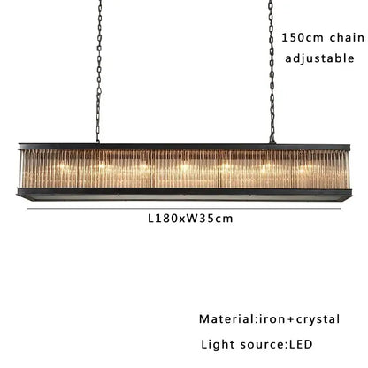 Retro black decorbites crystal rectangle chandelier with vertical crystal rods and led lighting for dining room