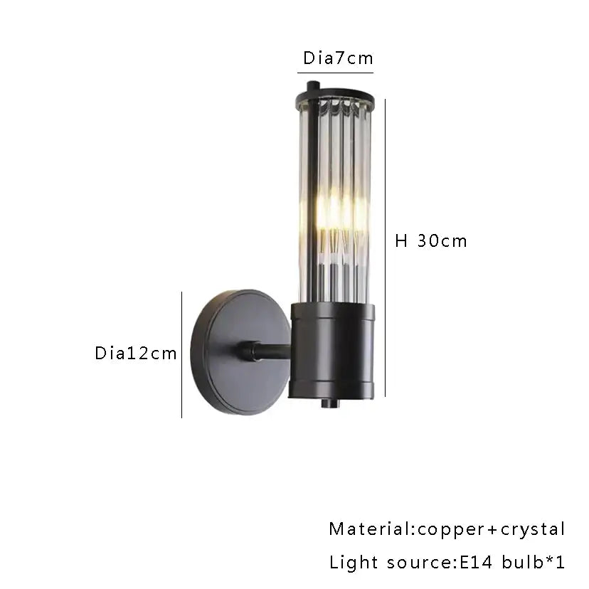 Black copper and crystal wall sconce with cylindrical glass shade for retro black decorbites crystal rectangle chandelier