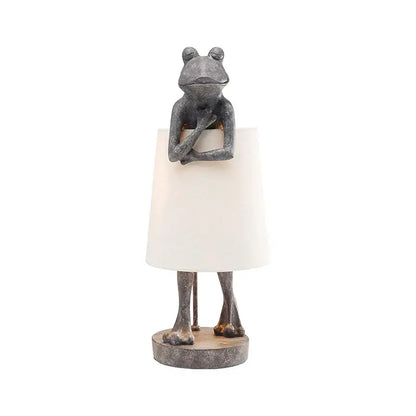Retro black decorbites frog resin desk lamp with a whimsical gray frog base and white conical shade for bedroom lighting