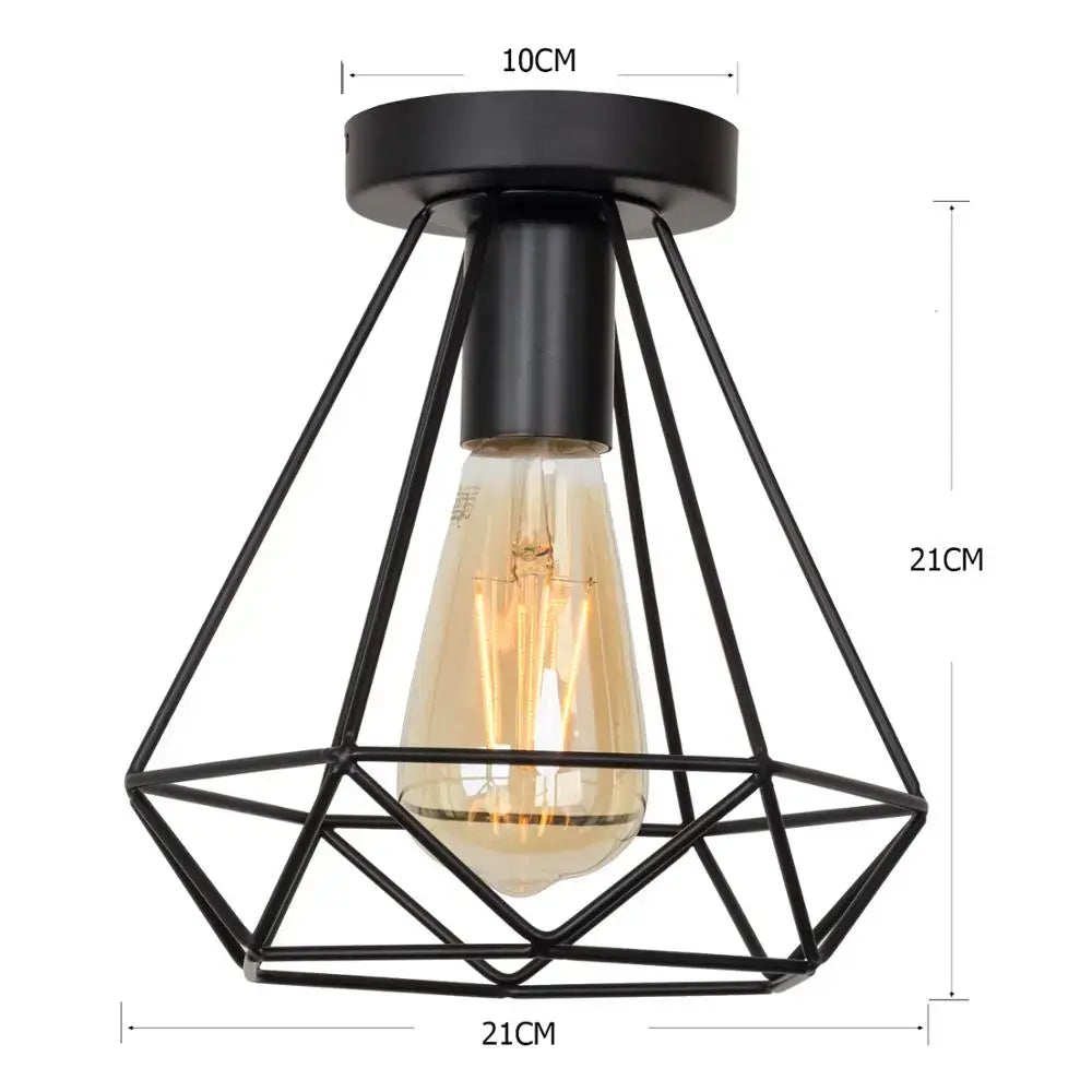 Black geometric iron cage ceiling lamp with amber filament bulb by decorbites iron for living room lighting decor